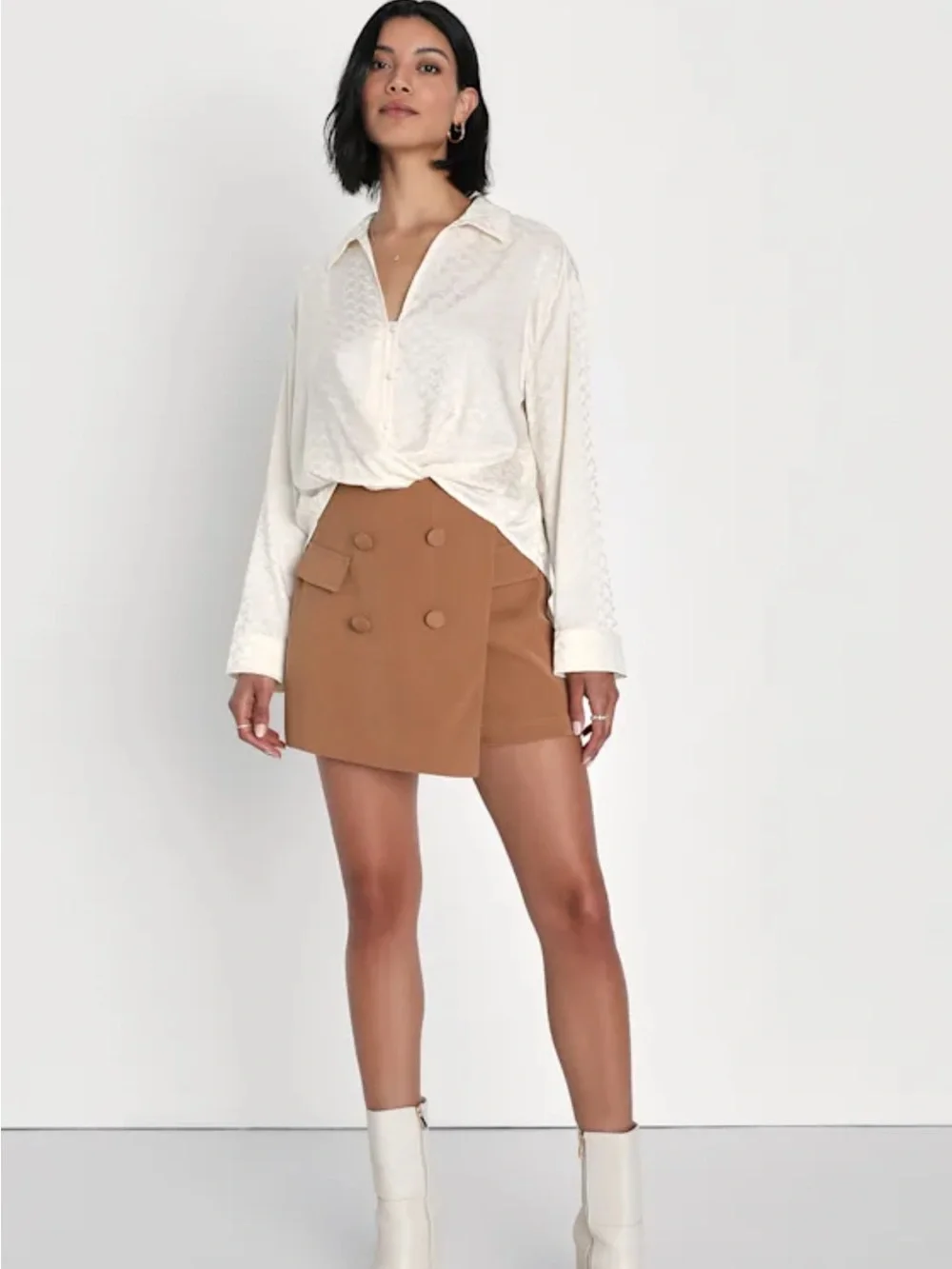 Lulu's Camel Brown Double-Breasted Skort